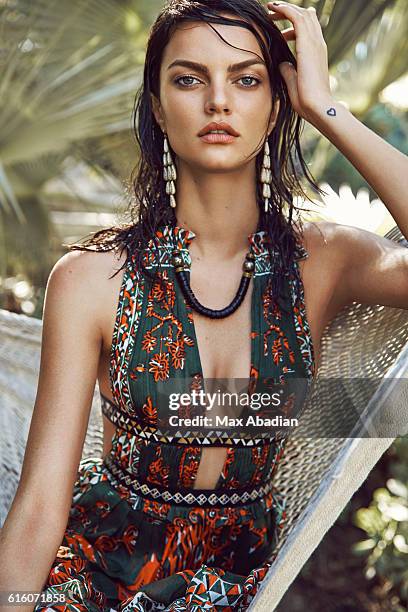 Model Barbara Fialho is photographed for a jungle swimwear story for Cosmopolitan Magazine on March 2, 2016 in Miami, Florida. Published Image.