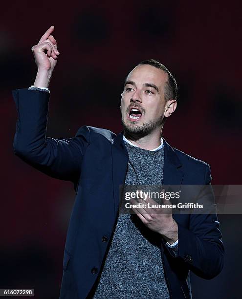 Mark Sampson of England looks on during the International Friendly between England and France at Keepmoat Stadium on October 21, 2016 in Doncaster,...