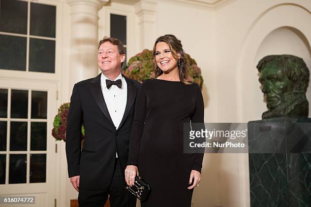 S Today Show co-host Savannah Guthrie and her husband Michael Feldman, arrive at the White House in Washington, DC, USA on 18 October 2016, for the...