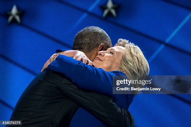 Photograph of Barack Obama and Hillary Clinton at the Democratic National Convention in Philadelphia, Pennsylvania, on Monday, July 27, 2016.