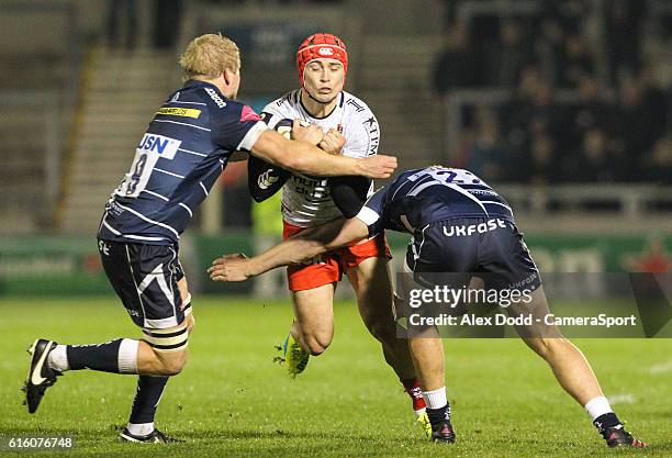Toulon's James O'Connor is tackled by Sale Sharks' David Seymour and Dan Mugford during the Rugby Champions Cup Pool 3 match between Sale Sharks and...