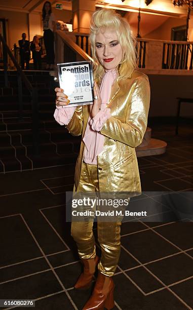 Pam Hogg, winner of the Fashion Icon of the Year award, attends the Scottish Fashion Awards in association with Maserati at Rosewood Hotel on October...