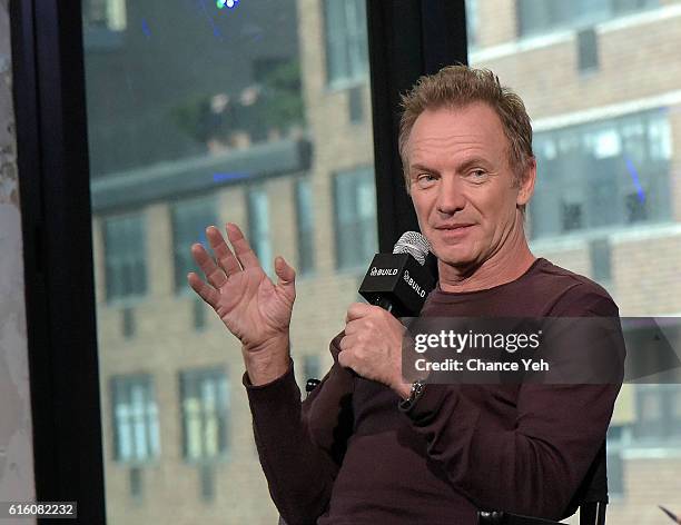 Sting attends The Build Series to discuss his new album "57th & 9th" at AOL HQ on October 21, 2016 in New York City.