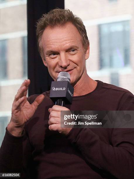 Singer/songwriter Sting attends The Build Series Presents to discuss his new album "57th & 9th" at AOL HQ on October 21, 2016 in New York City.