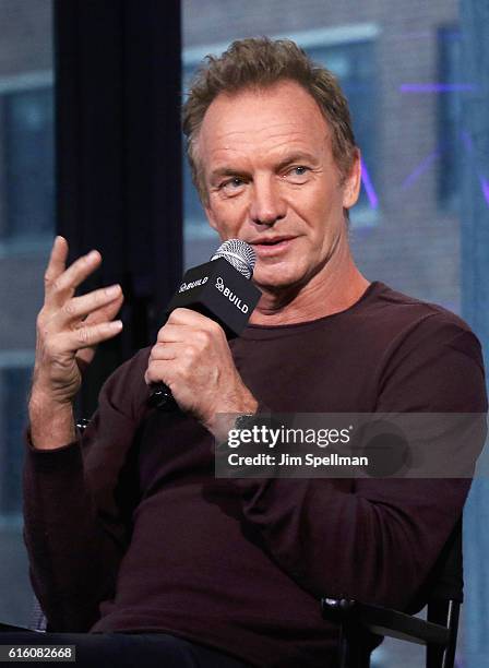 Singer/songwriter Sting attends The Build Series Presents to discuss his new album "57th & 9th" at AOL HQ on October 21, 2016 in New York City.