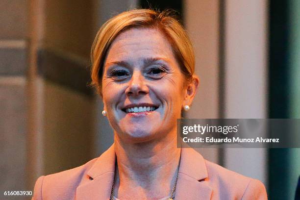 Bridget Anne Kelly, former deputy chief of staff to New Jersey Gov. Chris Christie, smiles as she exits court after testifying in the Bridgegate...