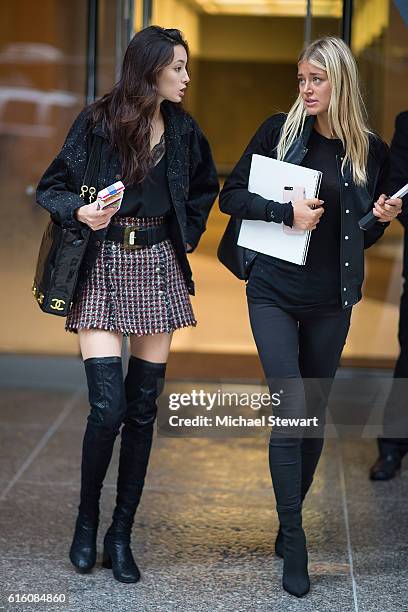 Models Tiana Tolstoi and Sofi Milo attends the 2016 Victoria's Secret Fashion Show castings on October 21, 2016 in New York City.