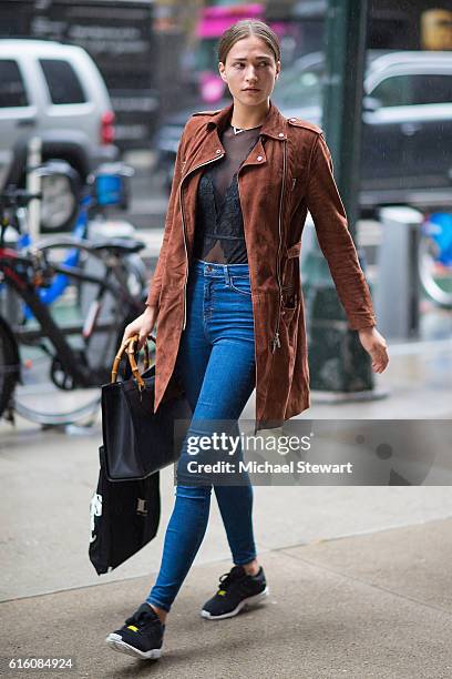 Model Valentine Bouquet attends the 2016 Victoria's Secret Fashion Show castings on October 21, 2016 in New York City.