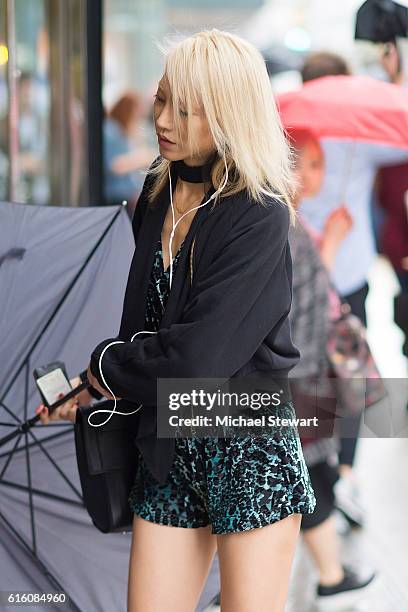 Model Soo Joo Park attends the 2016 Victoria's Secret Fashion Show castings on October 21, 2016 in New York City.