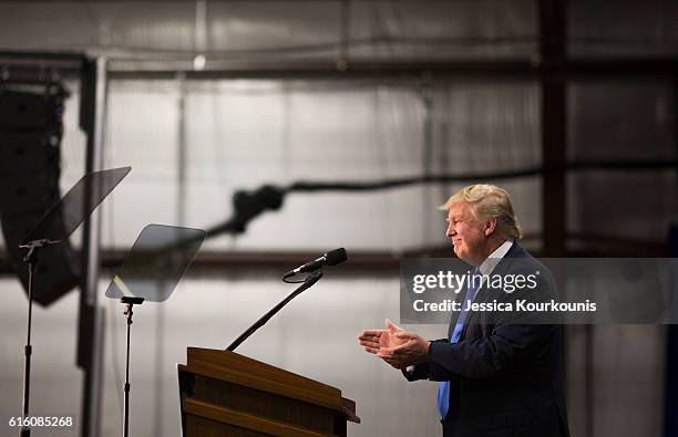 Republican presidential nominee Donald Trump holds a campaign rally on October 21, 2016 in Newtown, Pennsylvania. Mr. Trump continues his campaign...