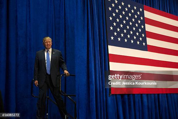 Republican presidential nominee Donald Trump holds a campaign rally on October 21, 2016 in Newtown, Pennsylvania. Mr. Trump continues his campaign...