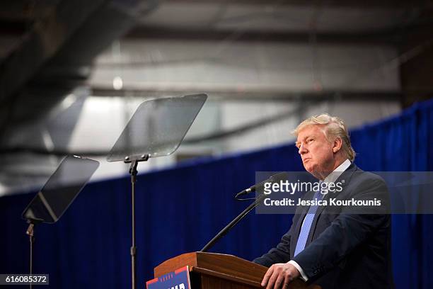Republican presidential nominee Donald Trump holds a campaign rally on October 21, 2016 in Newtown, Pennsylvania. Mr. Trump continues his campaign...