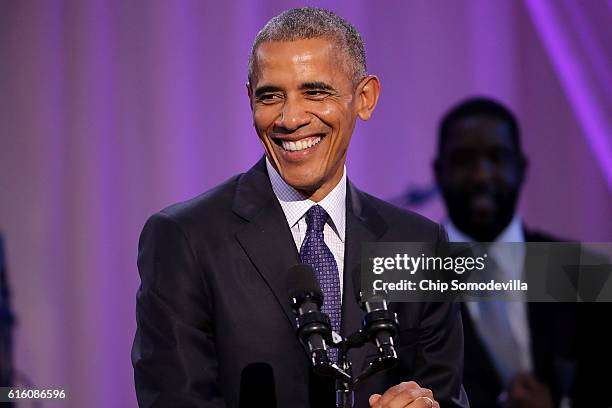 President Barack Obama delivers remarks during the BET's 'Love and Happiness: A Musical Experience" in a tent on the South Lawn of the White House...