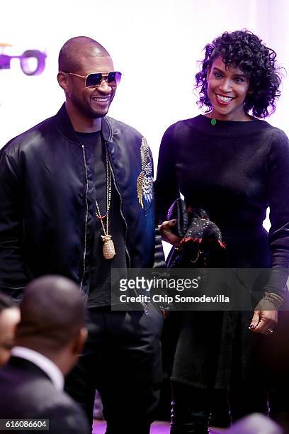 Music artist Usher arrives for the BET's 'Love and Happiness: A Musical Experience" in a tent on the South Lawn of the White House October 21, 2016...