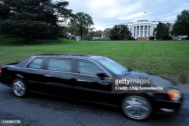 Limosine drives along the South Lawn before the start of the BET's 'Love and Happiness: A Musical Experience" at the White House October 21, 2016 in...