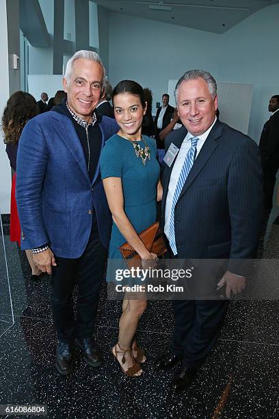 Geoffrey Zakarian, Margaret Anne Williams and Daren Mazzucca attend a cocktail reception for Martha Stewart American Made at One World Observatory on...