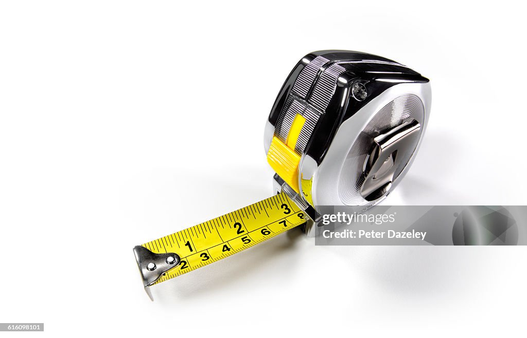 Builders metal tape measure close up