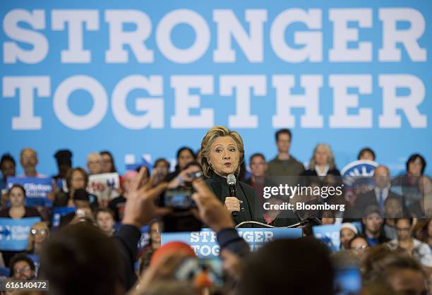 Hillary Clinton, 2016 Democratic presidential nominee, speaks during a campaign event in Cleveland, Ohio, U.S., on Friday, Oct. 21, 2016. Just 24...