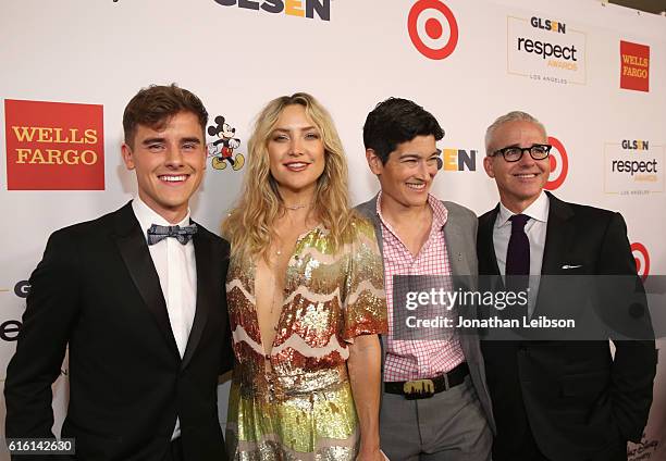 Honorees Connor Franta, Kate Hudson, executive director of GLSEN, Eliza Byard and honoree Jess Cagle attend the 2016 GLSEN Respect Awards - Los...