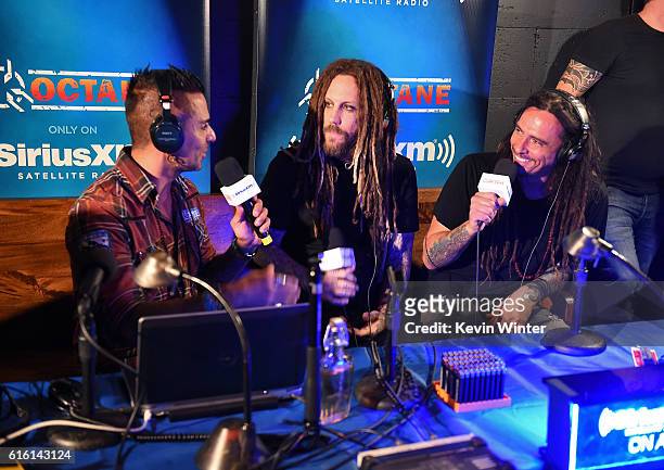 Radio personality Jose Mangin interviews Brian 'Head' Welch and James 'Munky' Shaffer of Korn a private concert for SiriusXM at The Theatre at Ace...