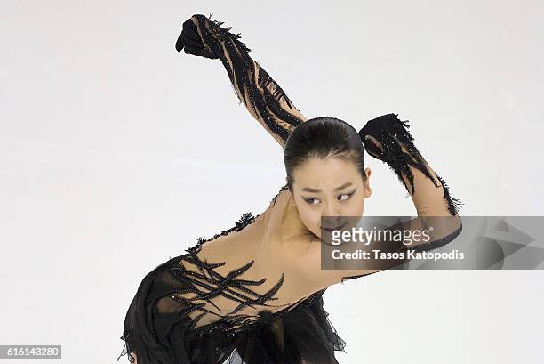 Mao Asada of Japan competes in the ladies short program at 2016 Progressive Skate America on October 21, 2016 in Chicago, Illinois.