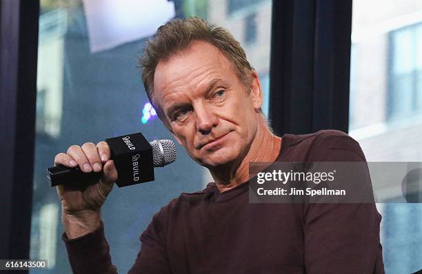 Singer/songwriter Sting attends The Build Series to discuss his new album "57th & 9th" at AOL HQ on October 21, 2016 in New York City.