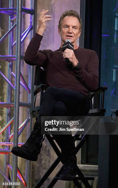 Singer/songwriter Sting attends The Build Series to discuss his new album "57th & 9th" at AOL HQ on October 21, 2016 in New York City.