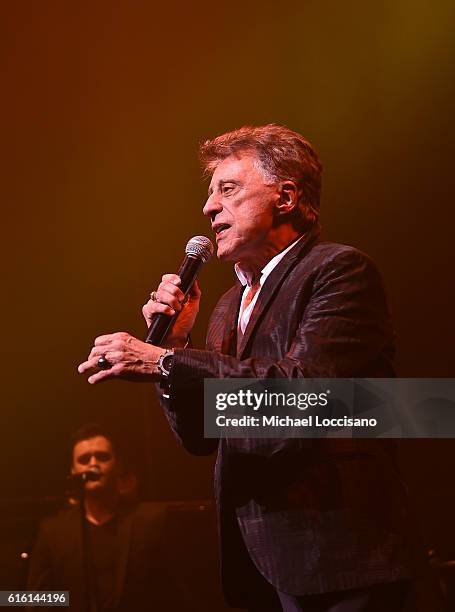 Frankie Valli performs at "Frankie Valli And The Four Seasons" Broadway Opening Night at Lunt-Fontanne Theatre on October 21, 2016 in New York City.