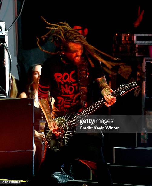 Brian 'Head' Welch of Korn performs onstage at a private concert for SiriusXM at The Theatre at Ace Hotel on October 21, 2016 in Los Angeles,...