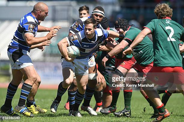 Craig Clare of Wanganui looks for support during the Heartland Meads Cup match between Wanganui and Wairarapa Bush on October 22, 2016 in Wanganui,...