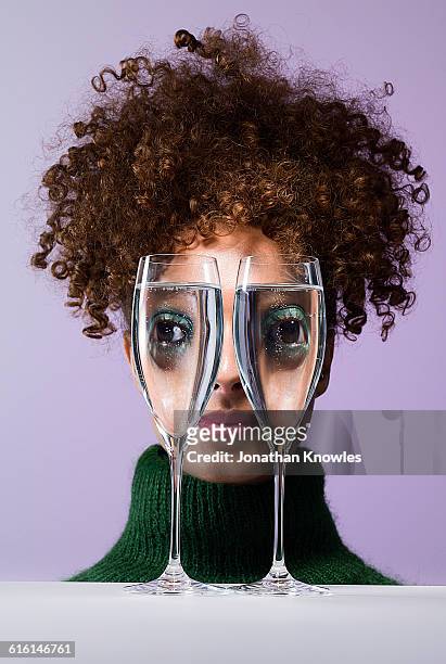 looking through champange glasses - brown hair drink wine stock pictures, royalty-free photos & images