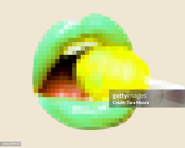 pixelated lips and lollipop - unhealthy eating stock pictures, royalty-free photos & images