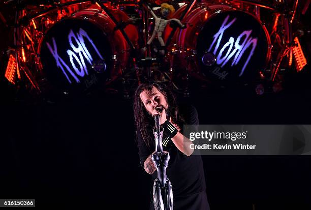 Jonathan Davis of Korn performs onstage at a private concert for SiriusXM at The Theatre at Ace Hotel on October 21, 2016 in Los Angeles, California....