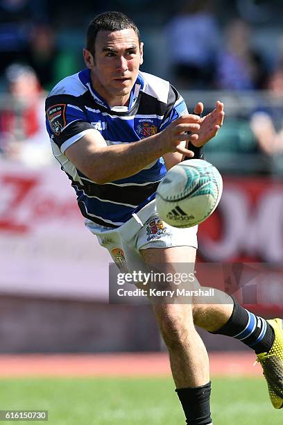 Lindsay Horrocks of Wanganui passes during the Heartland Meads Cup match between Wanganui and Wairarapa Bush on October 22, 2016 in Wanganui, New...