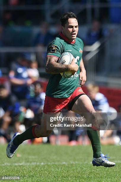 Zac Guildford of Wairarapa Bush scores an intercept try during the Heartland Meads Cup match between Wanganui and Wairarapa Bush on October 22, 2016...