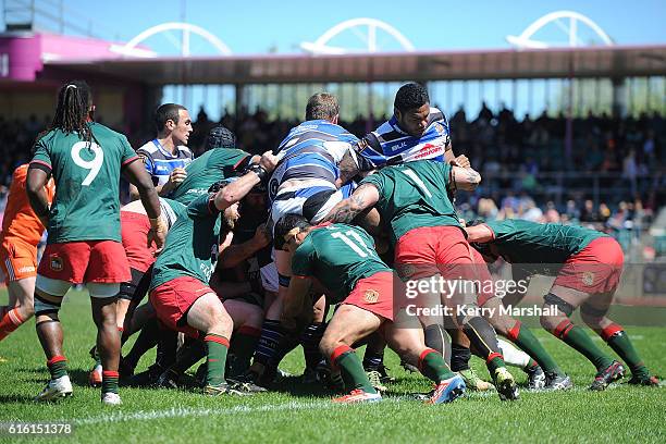 Wanganui push towards the try line during the Heartland Meads Cup match between Wanganui and Wairarapa Bush on October 22, 2016 in Wanganui, New...