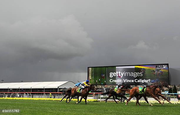 James McDonald riding Archives defeats Vlad Duric riding Crafted in Race 4 during Cox Plate Day at Moonee Valley Racecourse on October 22, 2016 in...