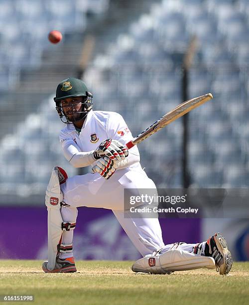 Shafiul Islam of Bangladesh bats during the 3rd day of the 1st Test match between Bangladesh and England at Zohur Ahmed Chowdhury Stadium on October...