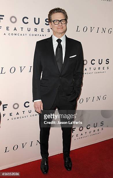 Producer Colin Firth attends the premiere of "Loving" at Samuel Goldwyn Theater on October 20, 2016 in Beverly Hills, California.