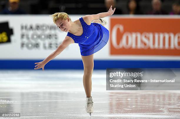 Serafima Sakhanovich of Russia performs during the Ladies Short Program on day 1 of the Grand Prix of Figure Skating at the Sears Centre Arena on...