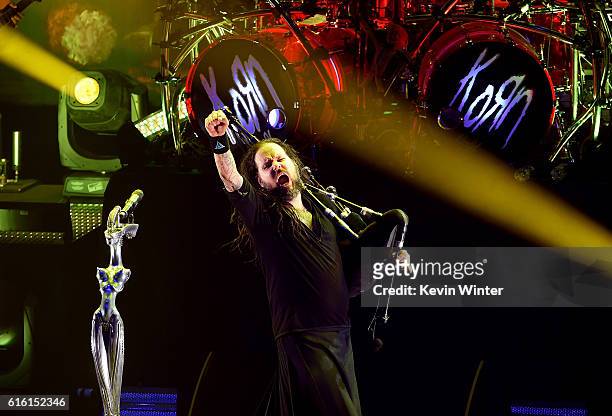 Jonathan Davis of Korn performs onstage at a private concert for SiriusXM at The Theatre at Ace Hotel on October 21, 2016 in Los Angeles, California....
