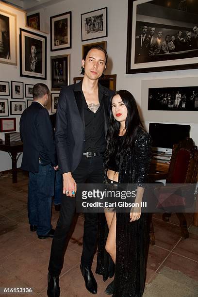 Zachary James and Alexandra Starlight attend the Miles Davis Kind of Blue scotch whisky private tasting, art exhibit and listening preview at Mr...