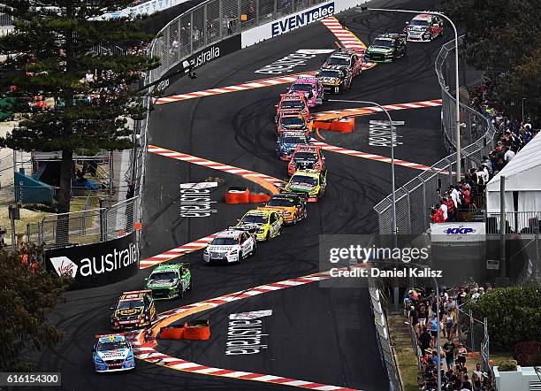 James Moffat drives the Wilson Security Racing GRM Volvo S60 during race 22 of the Supercars Gold Coast 600 at Surfers Paradise Street Circuit on...