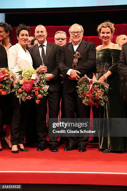 Dunja Hayali, Heino Ferch, Klaus Maria Brandauer and Margarita Broich during the Hessian Film and Cinema Award at Alte Oper on October 21, 2016 in...