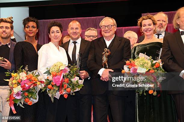 Dunja Hayali, Heino Ferch, Klaus Maria Brandauer and Margarita Broich during the Hessian Film and Cinema Award at Alte Oper on October 21, 2016 in...