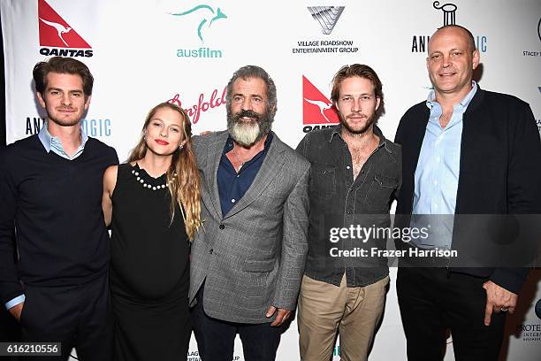 Andrew Garfield, Teresa Palmer, Mel Gibson, Luke Bracey Vince Vaughn, attend Australians In Film Presents "Hacksaw Ridge" Screening and Q&A With Mel...