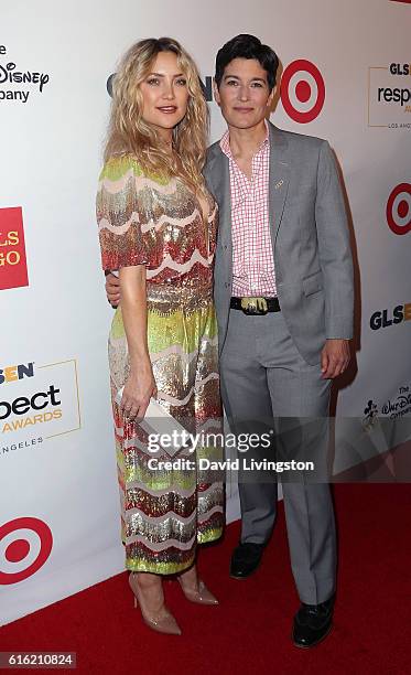 Actress Kate Hudson and GLSEN executive director Eliza Byard attend the 2016 GLSEN Respect Awards at the Beverly Wilshire Four Seasons Hotel on...