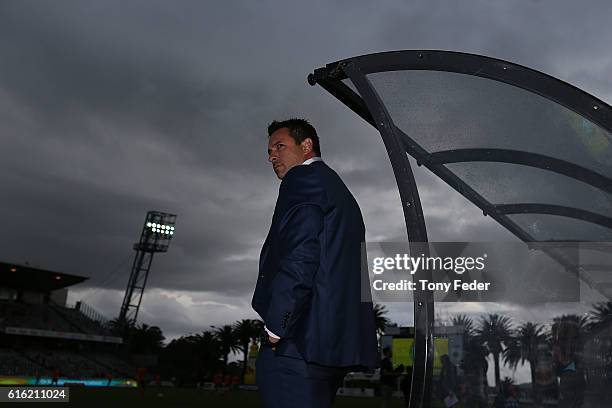 Paul Okon coach of the Mariners during the round three A-League match between the Central Coast Mariners and the Brisbane Roar at Central Coast...