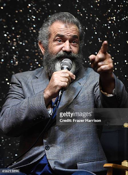 Director Mel Gibson attends Australians In Film Presents "Hacksaw Ridge" Screening and Q&A with cast members at Ahrya Fine Arts Movie Theater on...
