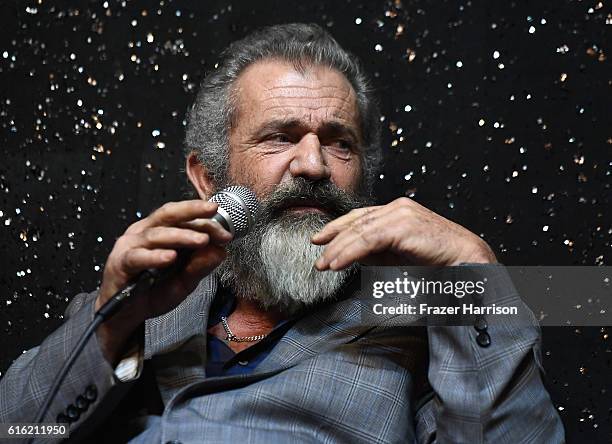 Director Mel Gibson attends Australians In Film Presents "Hacksaw Ridge" Screening and Q&A with cast members at Ahrya Fine Arts Movie Theater on...